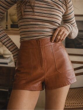 NWT TCEC High-Waist Faux Leather Shorts in Cognac Brown